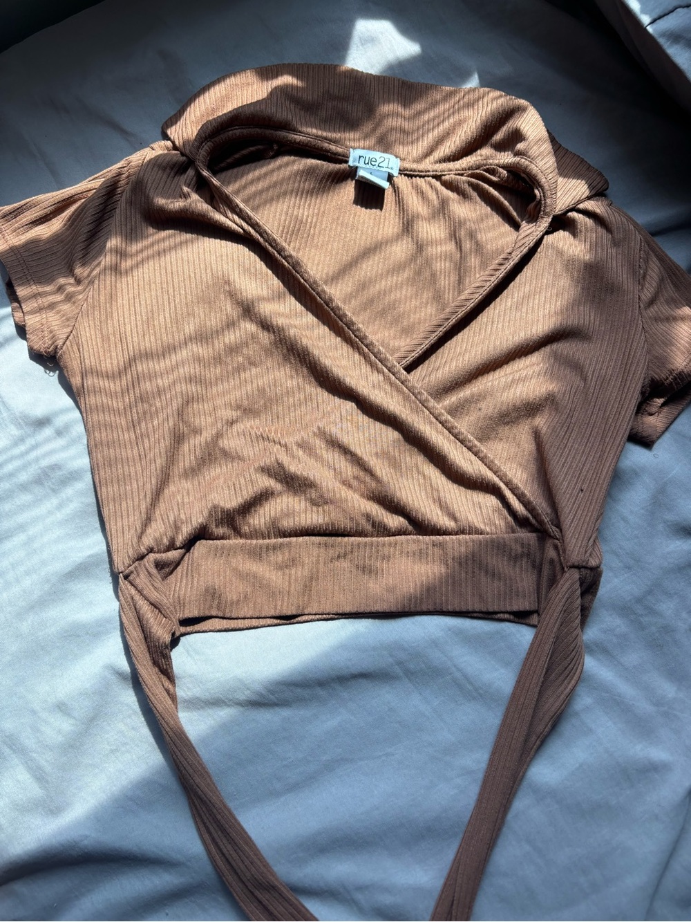 rue21 Rust-Colored Ribbed Wrap Crop Top - Picture 6 of 6